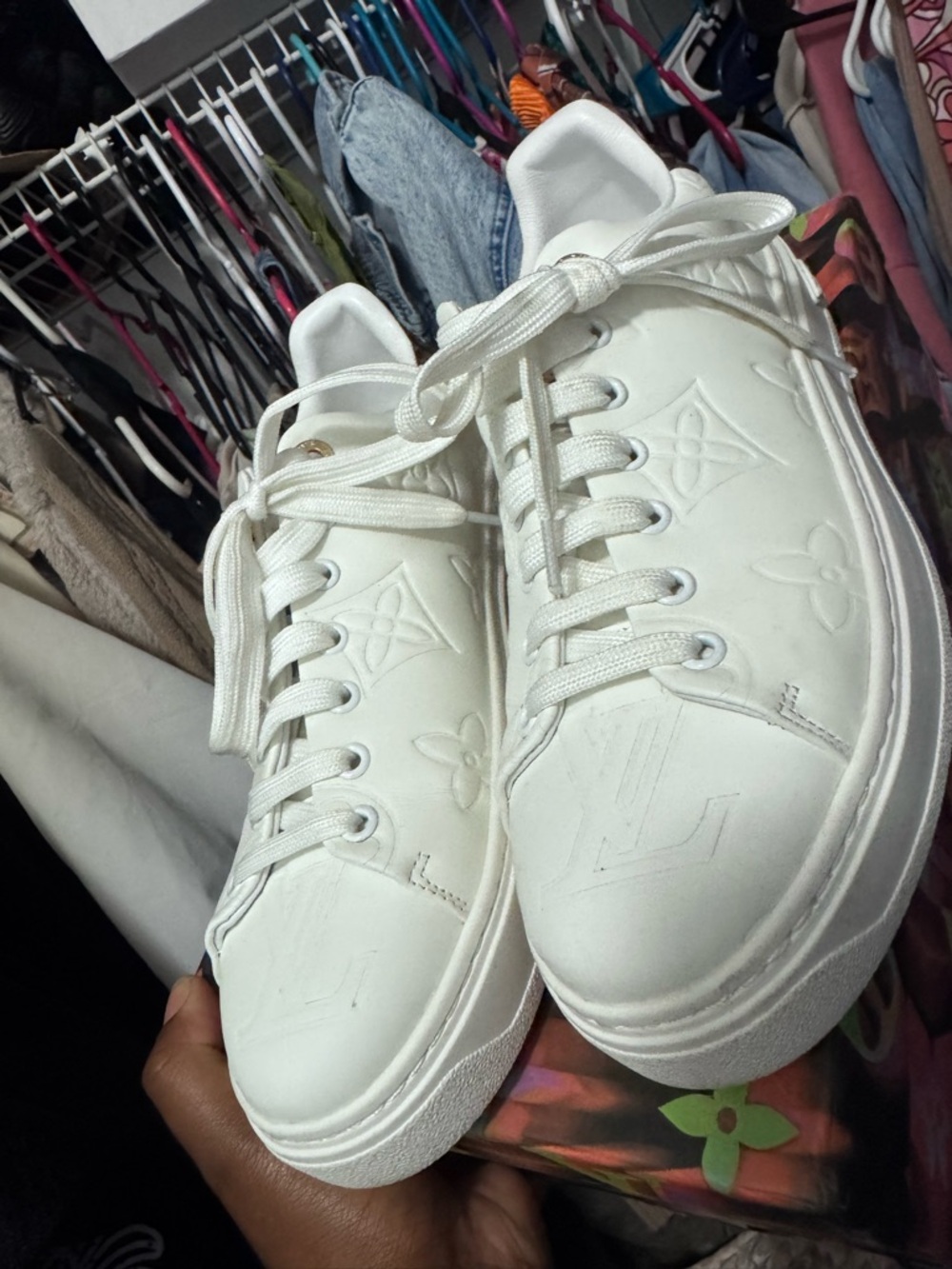 Louis Vuitton White Embossed Monogram Platform Sneakers - Picture 4 of 4